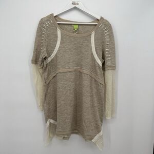 Adam Jacobs Boho Acrylic Mixed Long Tunic Top Long Sleeve Size Large